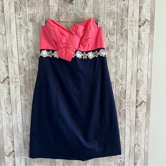 Lilly Pulitzer Krissa Strapless Pink and Navy Dress New Size 10 - Picture 2 of 5